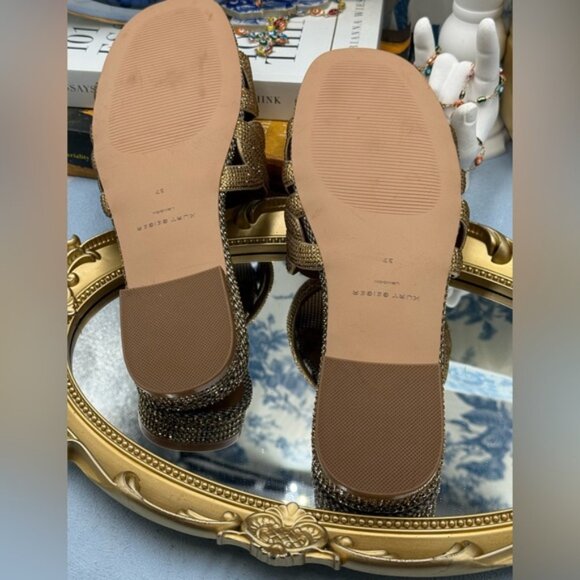 🆕 KURT GEIGER LONDON 🧿 NWOB Crystal Chain Flat Sandal, Gold - Sz EU37 US 7 - Picture 14 of 15